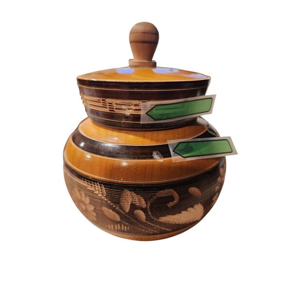 Mayan Turned Wood & Carved Wooden Folk Art Lidded Trinket Jar MCM - Picture 8 of 8
